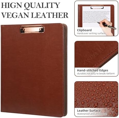 Ospelelf 3 Ring Binder Portfolio Folder with Zipper- Leather Padfolio with Clipboard Storage- Calculator, 12.1” Tablet Sleeve, 5 Dividers with Pocket, Refillable Notepad, Card Slot (Red Brown) - Image 5