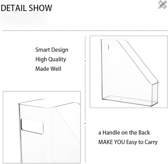 Magazine Holder, Clear Plastic Vertical File Magazine Organizer, Desktop File Magazine Book Storage Shelf for Office Desk (2PCS), 10.6x9.8x3.1 Inch - Image 6