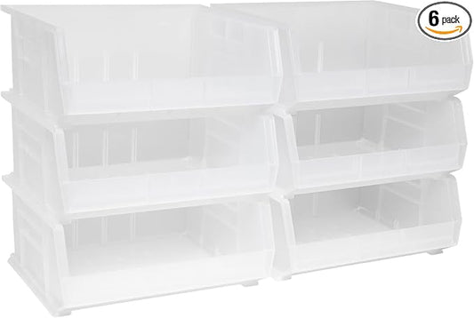 Akro-Mils 30250 AkroBins Plastic Storage Bins, 15"x16"x7", Clear, 6-Pack | Space-Saving Stackable Bins for Garage, Pantry, Craft Organization by Akro-Mils