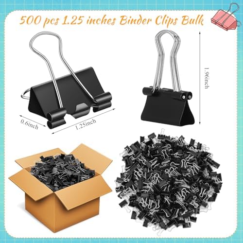 Jetec 500 Pcs Black 1.25 Inch Binder Clip Paper Clamp Metal Paper Clip - Image 2