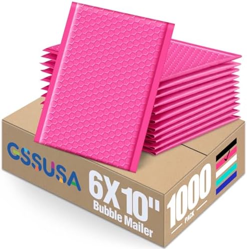 GSSUSA Pink Bubble Mailers 6x10 Small Padded Envelopes 1000 Pack Self-Seal by GSSUSA