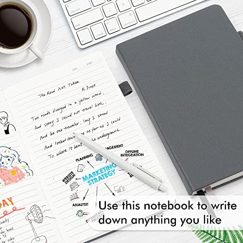 feela 8 Pack Journal Notebook Bulk for School, Hardcover Business Notebooks Classic Ruled Lined Journals with Pen Holder for Work Note Taking, with 8 Black Pens, 120 GSM, 5.1”x8.3”, A5, Gray - Image 4