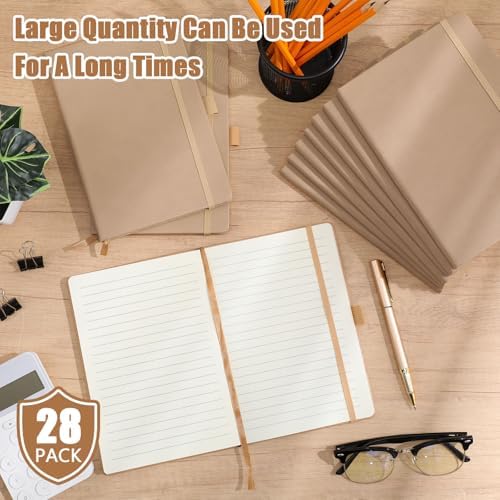 Laumoi 28 Pack A5 PU Leather Lined Notebook Journal, Khaki,Simple - Image 3