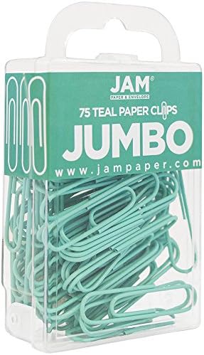 JAM Paper Colored Jumbo Paper Clips - Teal Paperclips - 75/pack - Image 2