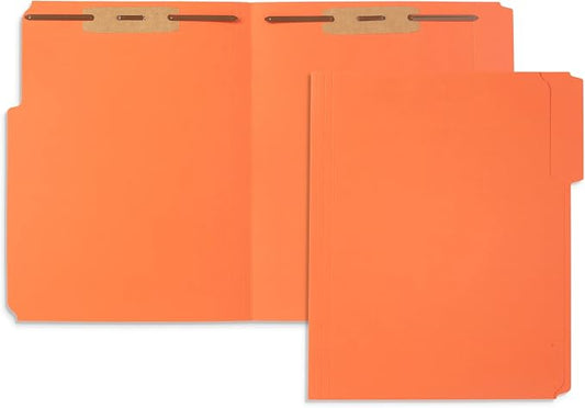 Blue Summit Supplies 50 Orange Fastener File Folders, Letter, 2 Prong | Durable 11pt orange paper, letter size, 1/3 cut reinforced tabs, bonded 2 prong fasteners, medical and office files by BlueSummitSupplies