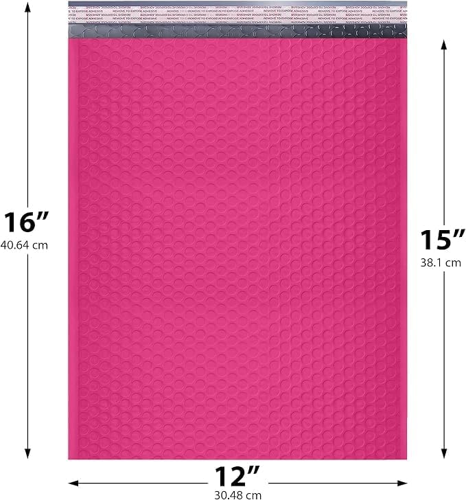 Hot Pink Bubble Mailers 12x15, Self Seal Poly Padded Envelopes, 150 Pack - Image 2