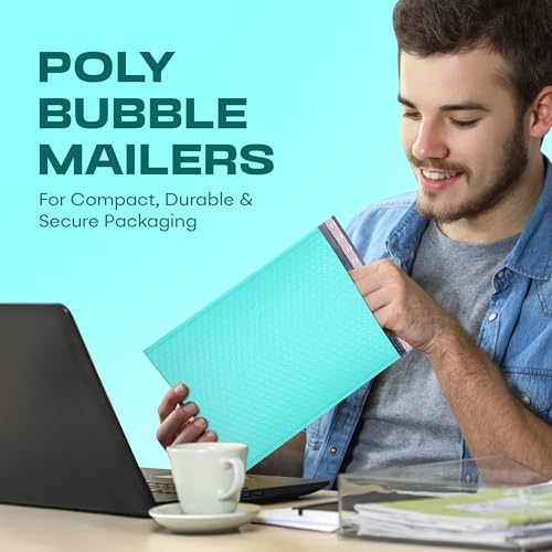Teal Bubble Mailers 10.5x16, Self Seal Poly Padded Envelopes #5, 100 Pack - Image 4