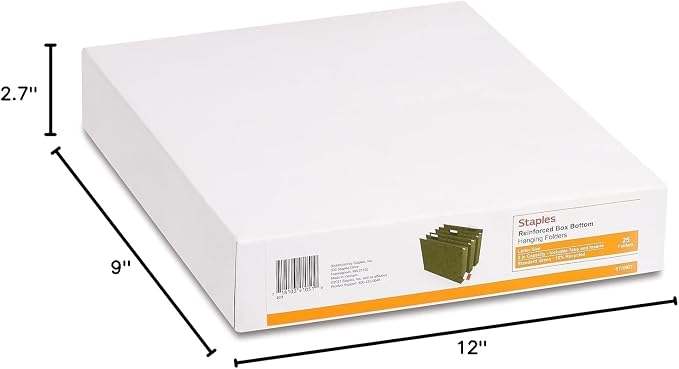 Staples Reinforced Box Bottom Hanging File Folder, 2" Expansion, 1/5-Cut Tab, Letter Size, Standard Green, 25/Box - Image 7