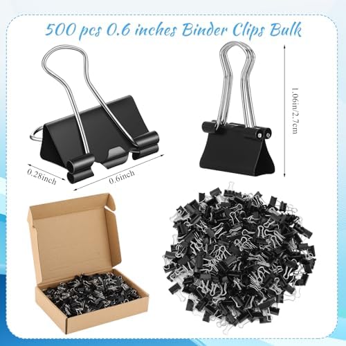 Jetec 500 Pcs Black 0.6 Inch Binder Clip Paper Clamp Metal Paper Clip - Image 2