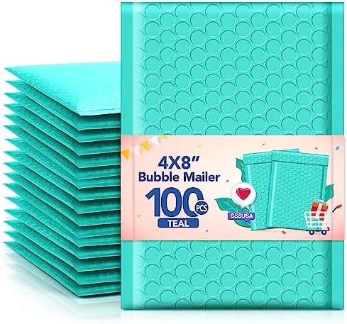 GSSUSA Teal Bubble Mailers 4x8 100 Pack, Self Seal Padded Envelopes by GSSUSA