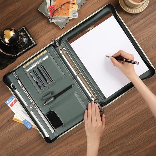 DUKE&COW Vegan Leather Portfolio Binder, Personalized 3 Ring Binder Padfolio for Women, Leather Binder, Handmade Portfolio Oranizer, Engraved Resume Portfolio Folder (Green Pattern, Custom) - Image 5