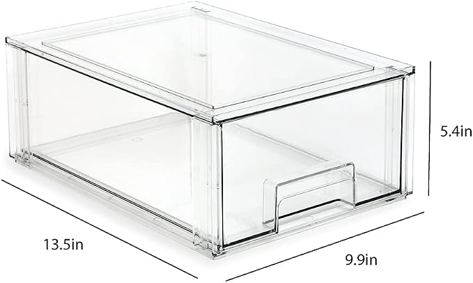 Isaac Jacobs Large Stackable Organizer Drawer (13.5” x 9.9” x 5.4”), Clear Plastic Storage Box, Pull-Out Bin, Home, Office, Closet & Shoe Organization, BPA-Free, Food/Fridge/Freezer Safe (Large) - Image 2
