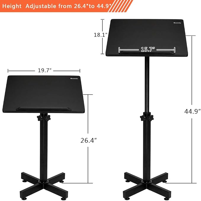 VINGLI Classic Lectern Podium Stand, Height Adjustable Church Classroom Lecture, Portable Presentation Concert Podium, Multi-Function Reading or Laptop Desk with Edge Stopper, Black - Image 2