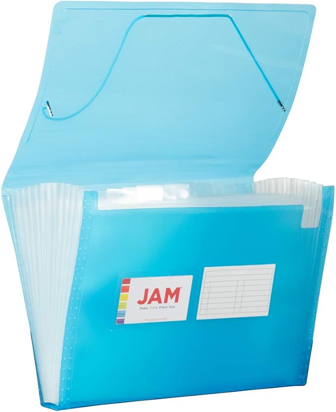 JAM PAPER Accordion Folders - 13 Pocket Plastic Expanding File - Letter Size - 9 x 13 - Blue Grid - 2/Pack by JAMPaper