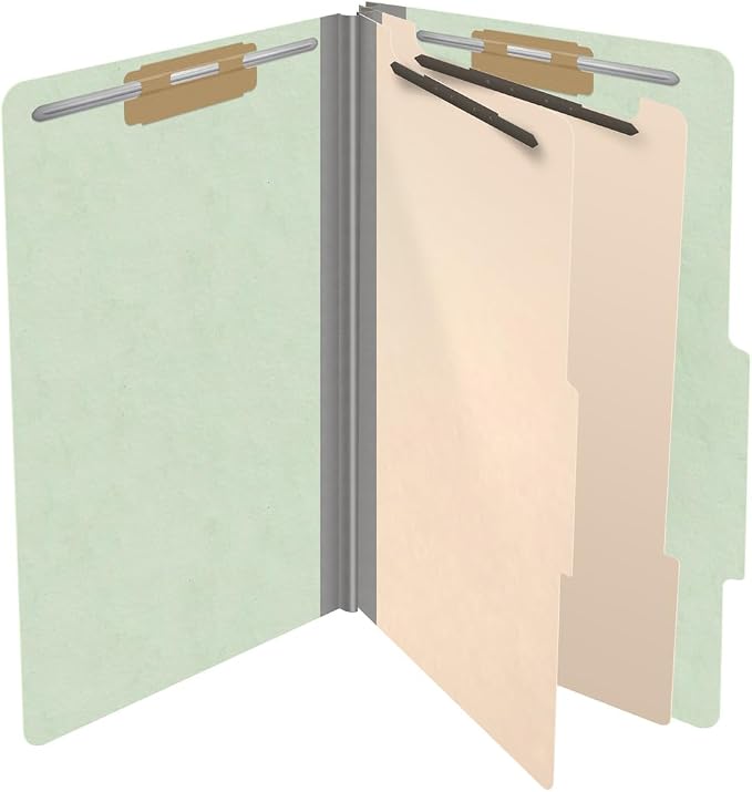 25 Pt. Pressboard Classification Folders, 2/5 Cut ROC Top Tab, Legal Size, 2 Dividers, Pale Green (Box of 10) - Image 4
