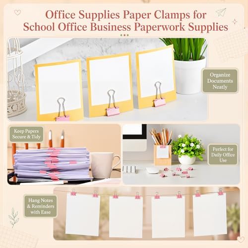 Yexiya 300 Pcs Binder Clips Bulk, 0.75 Inch Paper Clamps,Pink - Image 5