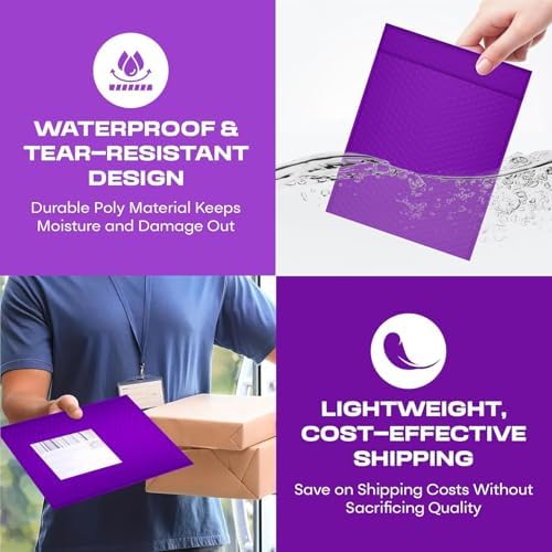 Purple Bubble Mailers 10x13, Self Seal Poly Padded Envelopes, 100 Pack - Image 7