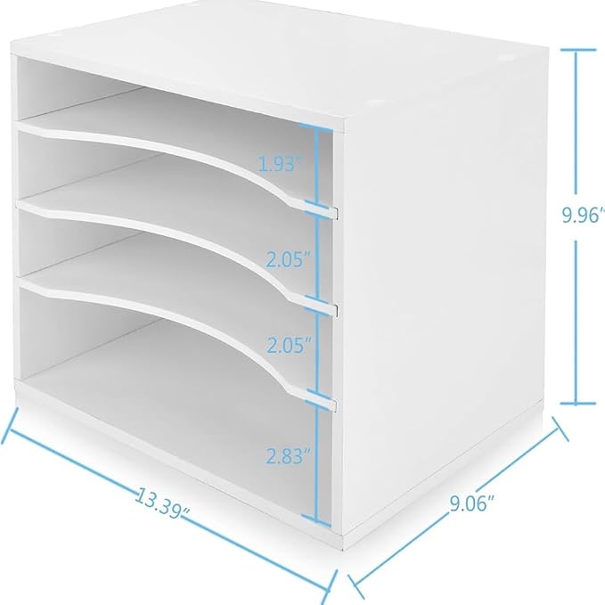 EMERIT 4-Tier Adjustable Paper Organizer, Large Capacity Desktop Organzier for Textbooks/Magazines/Office Files, Wooden Dividers, 7 lbs per Shelf, White - Image 3