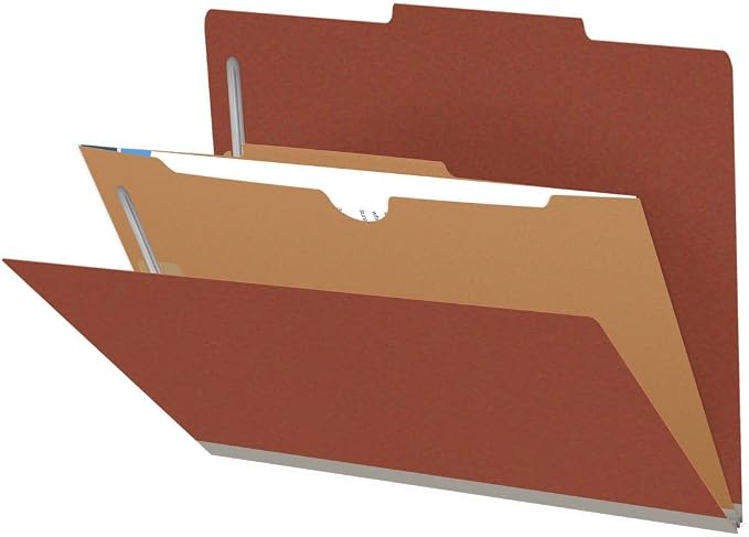 25 Pt. Pressboard Classification Folders, 2/5 Cut ROC Top Tab, Letter Size, 1 Pocket Divider, Brick Red (Box of 10) by Ecom+Folders