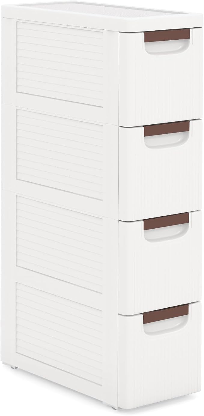 POWERSTONE 4-Drawer Plastic Storage Cart, Narrow Organizer Rolling Cart with 4 Wheels, Space-Saving Slim Mobile Utility for Bedroom, Bathroom, Office & Classroom by POWERSTONE%C2%AE