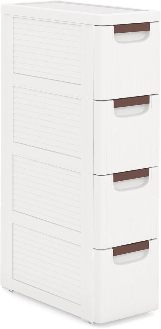 POWERSTONE 4-Drawer Plastic Storage Cart, Narrow Organizer Rolling Cart with 4 Wheels, Space-Saving Slim Mobile Utility for Bedroom, Bathroom, Office & Classroom by POWERSTONE%C2%AE