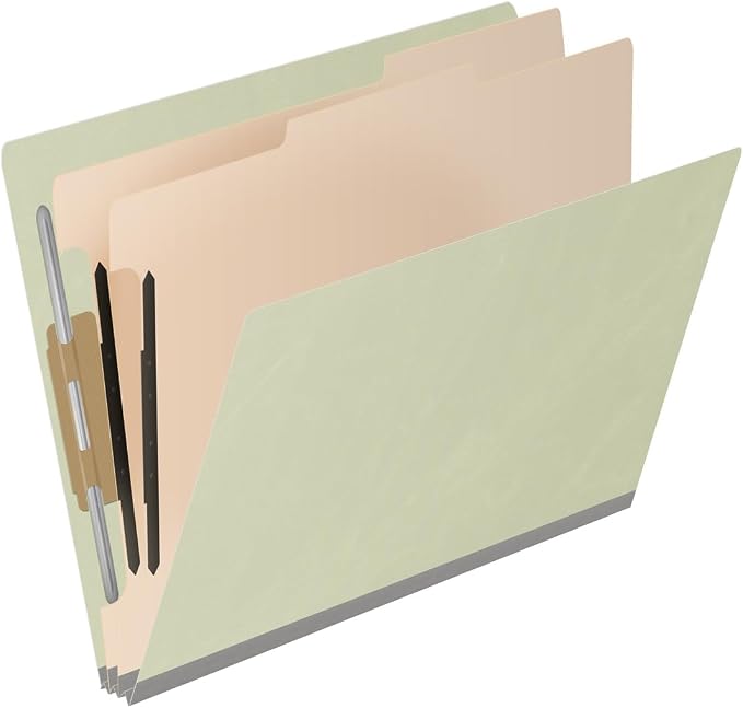 25 Pt. Pressboard Classification Folders, Full Cut End Tab, Letter Size, 2 Dividers, Light Green (Box of 10) - Image 2