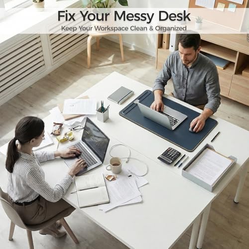 Desk Mat – Double-Sided Vegan Leather & Felt | Built-In Magnetic Cable Organizer & File Storage | Premium Workspace Pad for Office, Gaming & Creative Professionals-（Green） - Image 5
