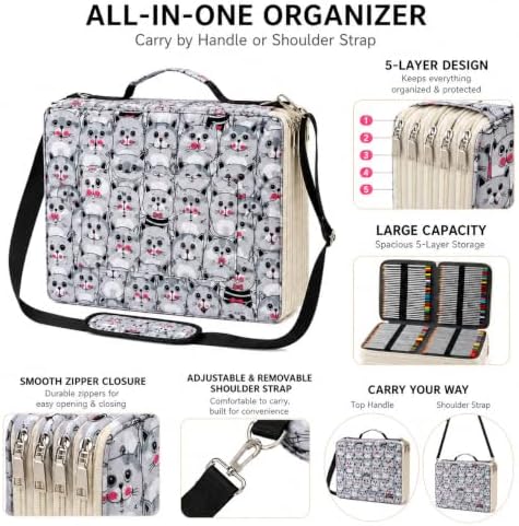 600-Slot Colored Pencil Case, 5-Layer Zipper with Shoulder strap and Handle - Image 4