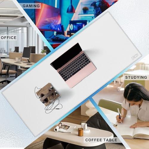 Cacoy Leather Desk Blotter Pad, 47.2" x 15.7" Oversized Mouse Pad XXL, Extended Computer Mouse Mat, Desk Writing Pad for Office, Home, Gaming (White) - Image 6