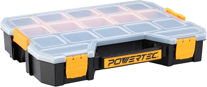 POWERTEC Stackable Tool Box Organizer with Removable Dividers - 17 Compartments, Interlocking, Portable Design (72118) by POWERTEC