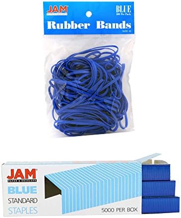 JAM PAPER Complete Desk Kit - Blue - Stapler, Tape Dispenser, Staples, Journal, Le Pens, Rubber Bands, Paper Clips & Binder Clips - 8/Pack - Image 5