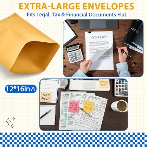 Motipuns 50 Pcs 12'' x 16'' Large Mailing Envelopes 32lb with Gummed Flaps - Image 3