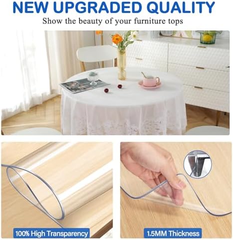 2Pcs 22 Inch Dia Round Dining Table Protector - Clear Plastic PVC Wood Marble Glass Table Cover - Waterproof Heavy Duty - Image 2