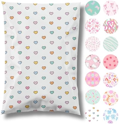 Pretty Package Store Poly Mailers 10x13, Preppy Hearts, 100 Pack by PrettyPackageStore