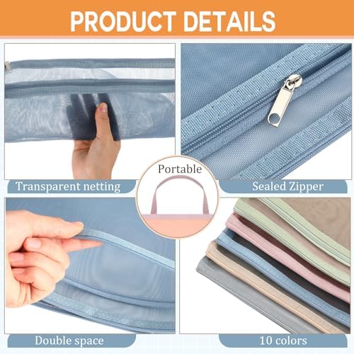 Marspark 30 Pack Classic Color Mesh Zipper Pouch Bags A4 Nylon Organizing Bags Breathable See Through Zipper Pouch with Handle for Office Games - Image 3