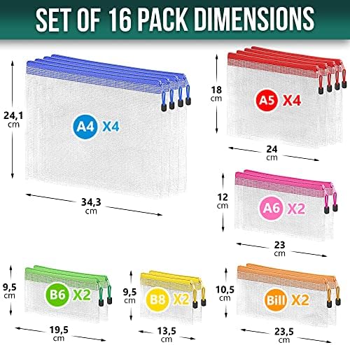 16 Pack Assorted Sizes Plastic Mesh Zipper Pouches for Storage & Organize Board Games - Puzzles - Documents - Bills - School and Office Supplies - Travel - Makeup - Multisize Mesh Zipper Pouch - Image 2