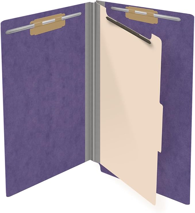 Ecom Folders Top Tab Pressboard Classification Folders | Legal Size 25 Pt Stock with 1 Divider | 2/5 Cut ROC Tab for Medical & Office Filing | 4 Filing Sections | Purple, Box of 10 - Image 4