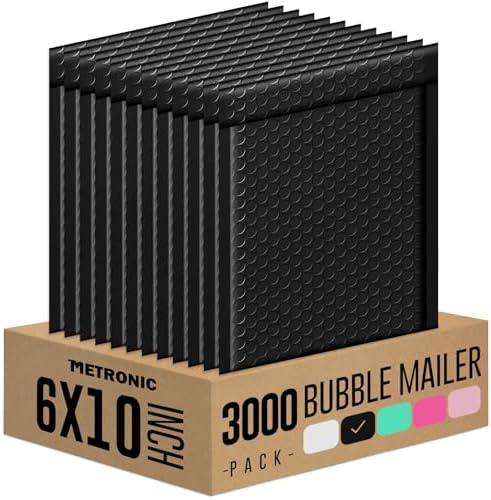 Metronic Bubble Mailers 6x10 Inch 3000 Pack Black Waterproof Bubble Mailer by METRONIC