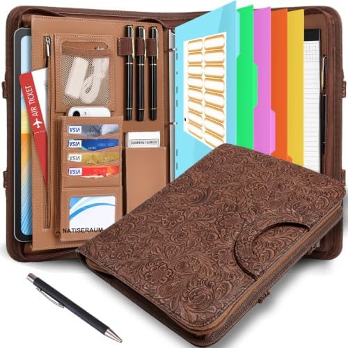 Padfolio, Portfolio Binder 3-Ring, Vegan Leather Portfolio for Students with Notepad Includes 5 Sheet Protectors for Documents Files, 1 Pen and 1 Detachable Shoulder Strap by NATISERAUM