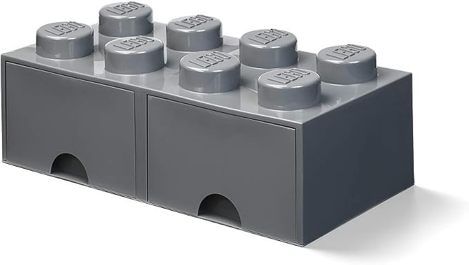 LEGO Brick Drawer 8 Knobs 2 Drawers Storage Box DARK STONE GREY | Stackable Storage Box 2 Pull-Out Drawers 8-Knob Brick Design Toy & Desk Storage Home Decor Office Kids Room by ROOMCopenhagen