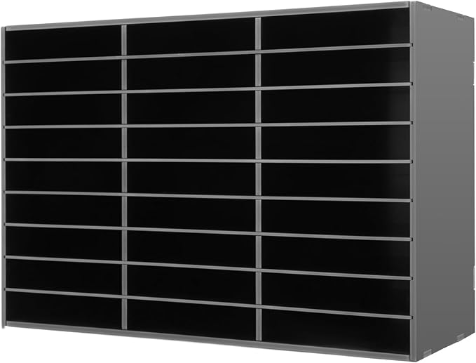 27-Slot PVC Literature Organizer Black Desktop File Sorter Office Storage | Removable Dividers, 110Lbs Load Capacity Thickened PVC, Semi-Open Structure, Quick Assembly, Bonus Sandpaper & Gloves by SHZICMY