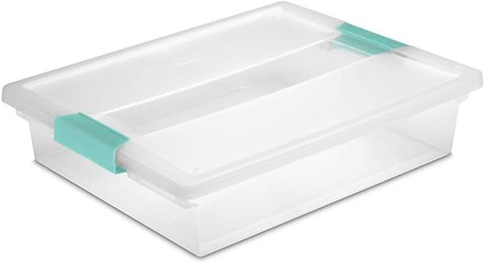 Sterilite Clip Box, Stackable Small Storage Bin with Latching Lid, Plastic Container to Organize Office, Crafts, Clear Base and Lid, Large, 1-Pack by Sterilite