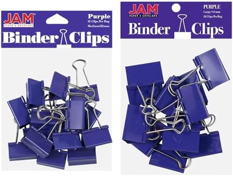 JAM PAPER Colorful Binder Clips Assortment - Medium & Large Size - Purple Binderclips - 27 Clips/Pack by JAMPaper