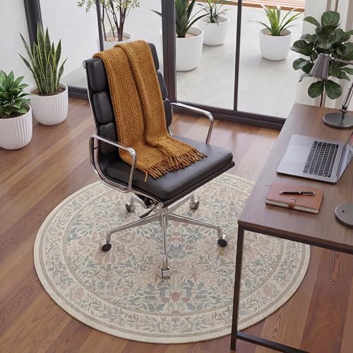 5FT Round Office Chair Mat for Hardwood Floor, Non-Slip Washable Beige Pink by BESBLEE