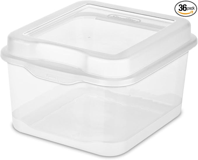 Sterilite FlipTop, Stackable Small Storage Bin with Hinging Lid, Plastic Container to Organize Desk at Home or Office, Clear, 36-Pack | Bin with Hinged Lid, Stackable Multipurpose Organizer for Art & Craft Supplies, Accessories, Photos & CDs, Home or O... by Sterilite