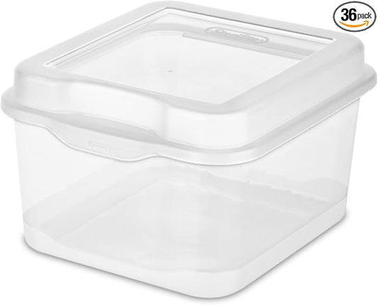 Sterilite FlipTop, Stackable Small Storage Bin with Hinging Lid, Plastic Container to Organize Desk at Home or Office, Clear, 36-Pack | Bin with Hinged Lid, Stackable Multipurpose Organizer for Art & Craft Supplies, Accessories, Photos & CDs, Home or O... by Sterilite