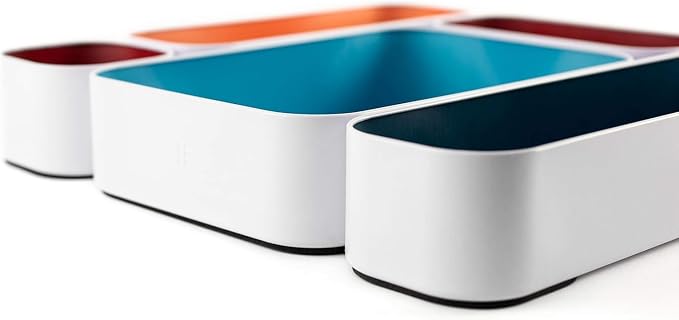 Three by Three Seattle Metal Drawer Organizer Tray Set, 5-Pc, 2" (Blue) | Deep 2" food-safe metal bins; soft non-scratch base; perfect for kitchen utensils, tools & bulkier drawer items - Image 3
