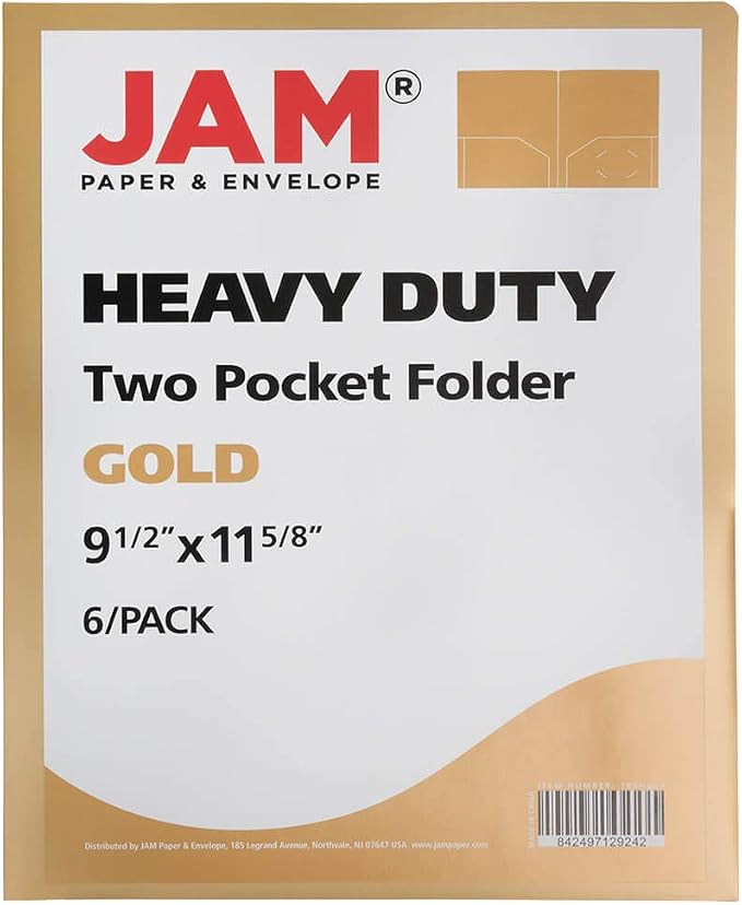 JAM PAPER Heavy Duty Plastic 2 Pocket Extra Tough School Folders - Gold - 6/Pack - Image 2