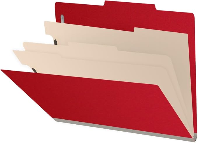 25 Pt. Pressboard Classification Folders, 2/5 Cut ROC Top Tab, Letter Size, 3 Dividers, Deep Red (Box of 10) by Ecom+Folders