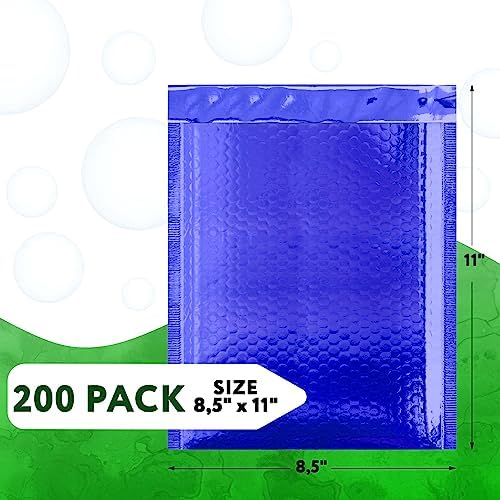 Metallic Bubble Mailers, Blue Glossy Padded Envelopes 8.5 x 11 Inches, Cushion Bubble Shipping Bags, Self Seal Mailing Envelopes, Pack of 200 - Image 2
